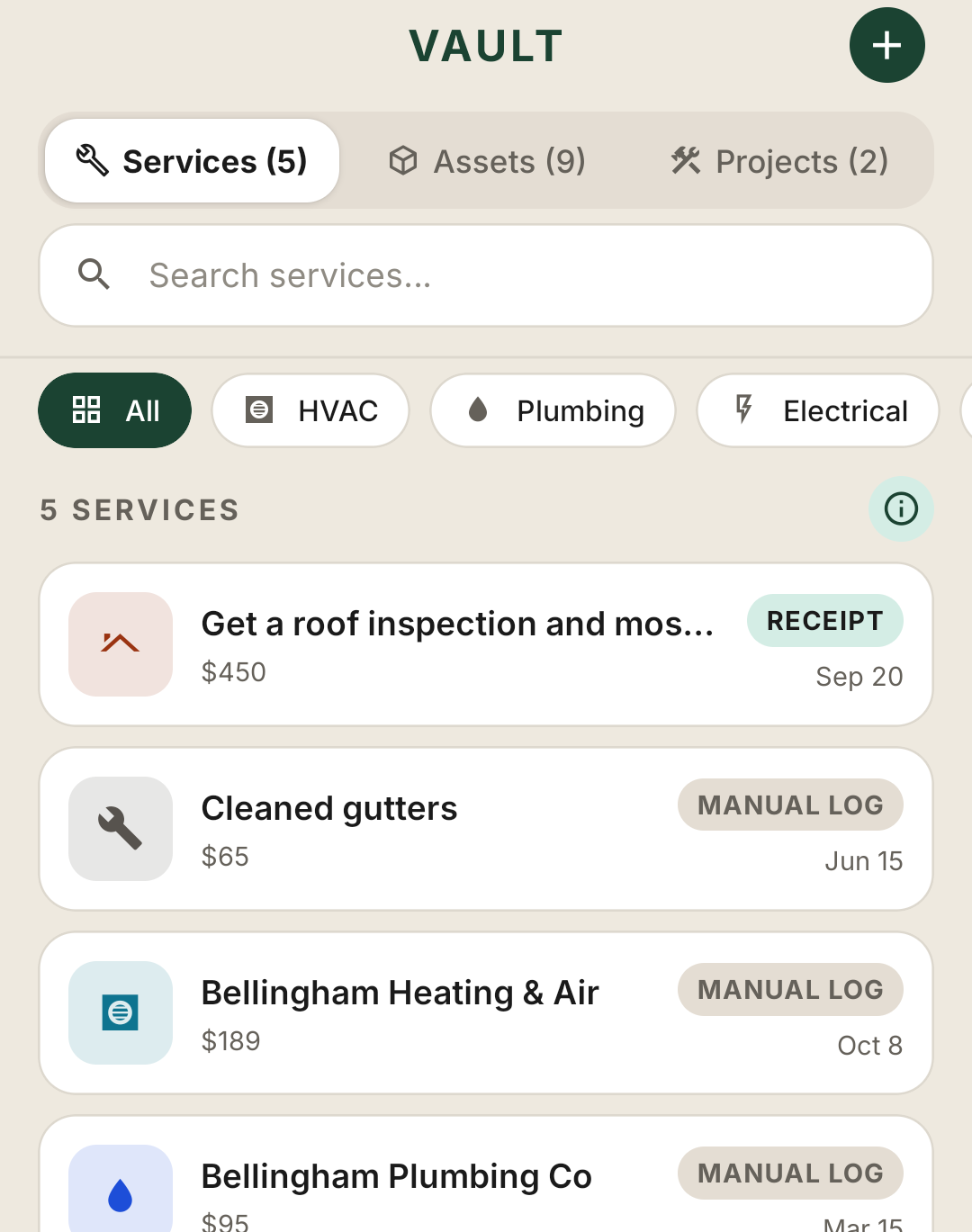 Vault service records